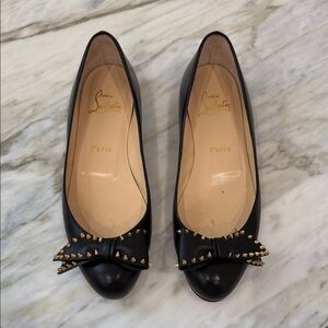 Christian Louboutin Black Flats with Gold Studded Bow